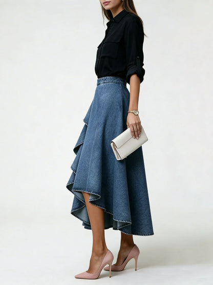A-Line High Waisted Pleated Ruffled Solid Color Skirts Bottoms