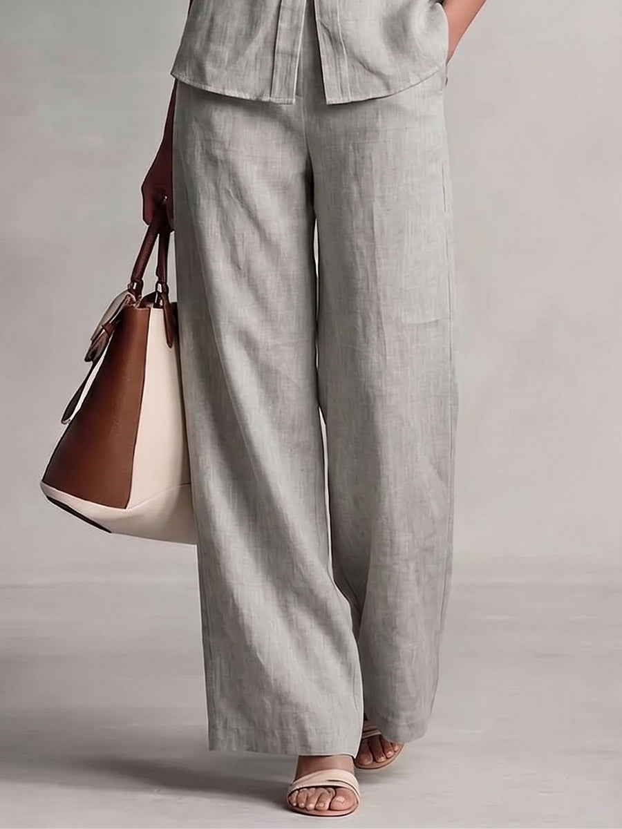 High Waisted Wide Leg Pockets Solid Color Pants Trousers