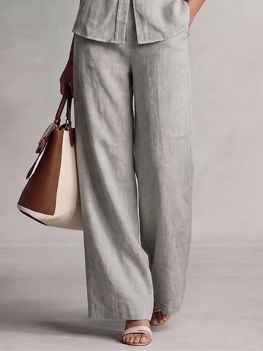High Waisted Wide Leg Pockets Solid Color Pants Trousers