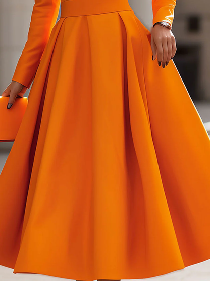 A-Line High Waisted Pleated Solid Color Zipper One-Shoulder Maxi Dresses