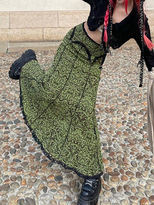 High Waisted Mermaid Elasticity Floral Printed Split-Joint Skirts