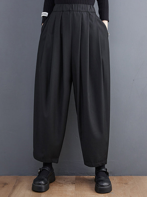 Casual Wide Leg Loose Pleated Solid Color Pants