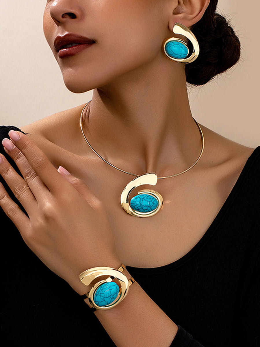 Geometric Irregularity Three Pieces Set Necklaces Accessories Earrings Accessories Bracelet Accessories