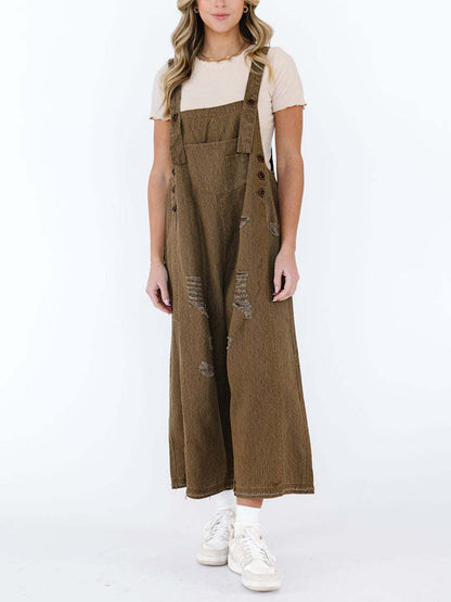 Cropped Wide Leg Buttoned Pockets Solid Color Adjustable Straps Overalls