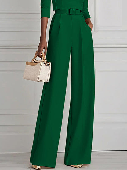 High Waisted Straight Leg Pleated Solid Color Split-Joint Pants Trousers
