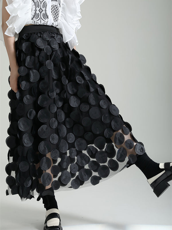 A-Line High Waisted Mesh Polka-Dot Solid Color Split-Joint Skirts Bottoms