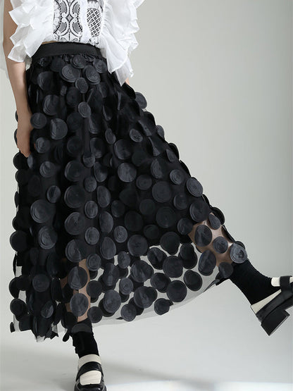 A-Line High Waisted Mesh Polka-Dot Solid Color Split-Joint Skirts Bottoms