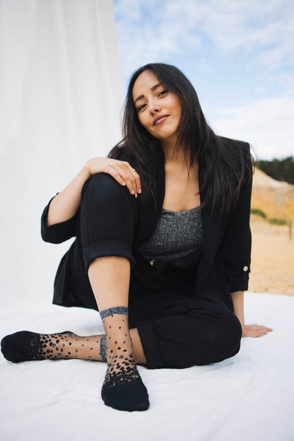 Transparent Socks with Silver Polka Dots