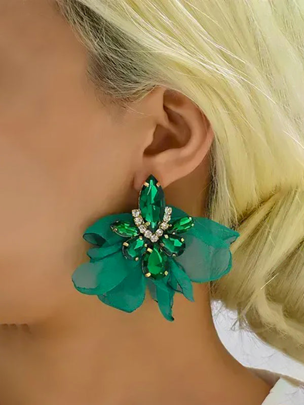 Flower Shape Drop Earrings GREEN One_size
