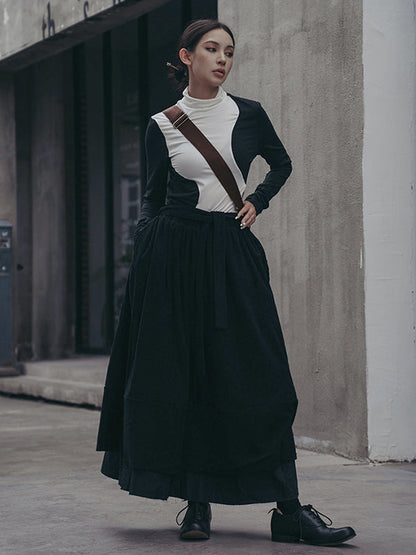 T-shirts urbains skinny à manches longues et col montant asymétriques contrastés 