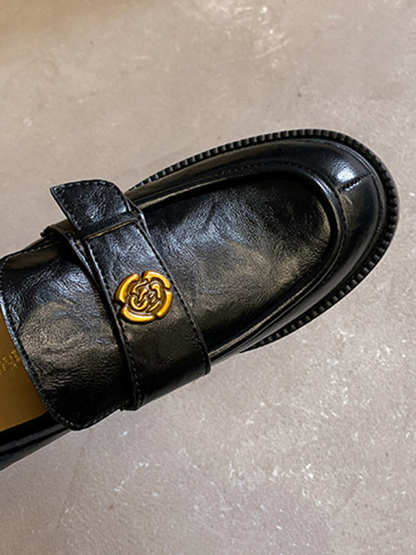 Belt Buckle Round-Toe Split-Joint Loafers