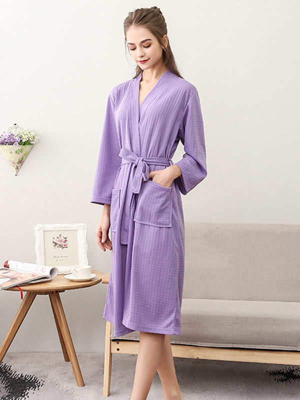 Comfortable Solid Bandage Thin Pajama Robe PURPLE Women