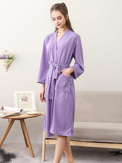 Comfortable Solid Bandage Thin Pajama Robe PURPLE Women