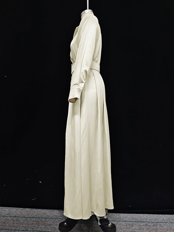 Robe longue ample à manches longues et col cranté, couleur unie, sans ceinture 