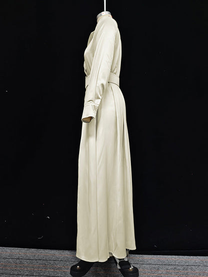 Robe longue ample à manches longues et col cranté, couleur unie, sans ceinture 