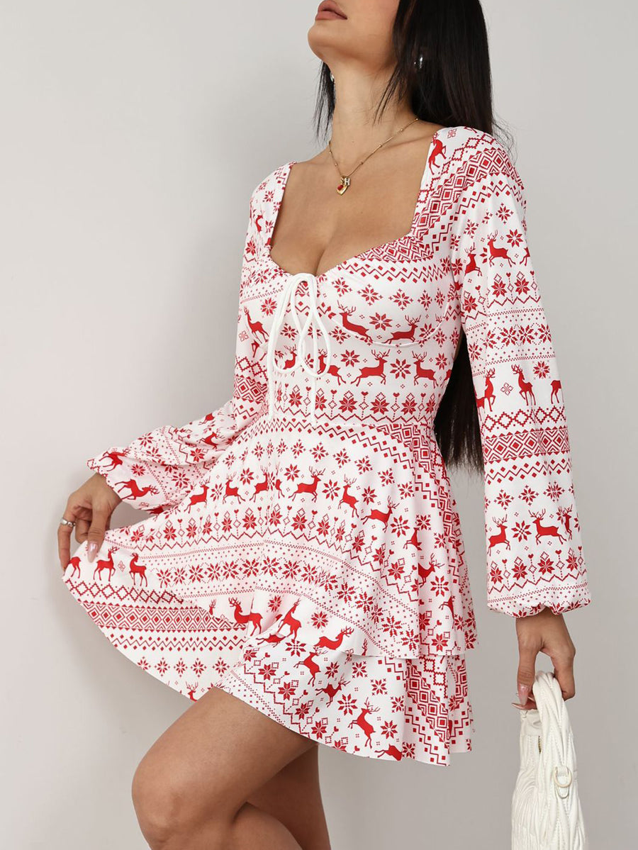 A-Line High Waisted Backless Double Layered Drawstring Elasticity Pleated Square-Neck Rompers