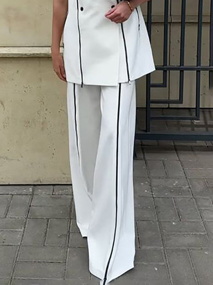 High Waisted Loose Contrast Color Solid Color Zipper Pants Trousers