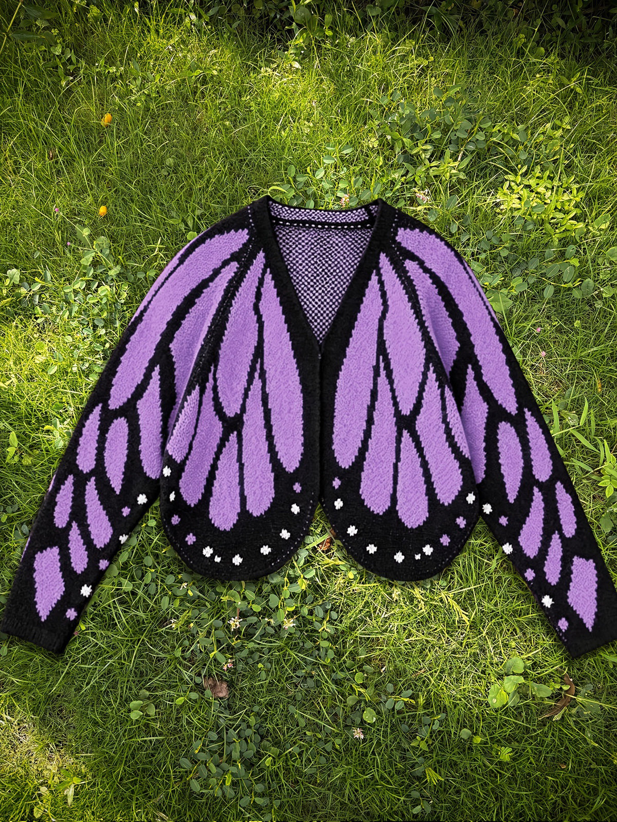 Contrast Color Butterfly Loose Long Sleeves V-neck Cardigan Tops