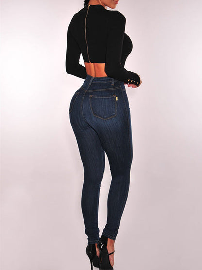 Skinny Leg High-Waisted Split-Joint Jean Pants Bottoms