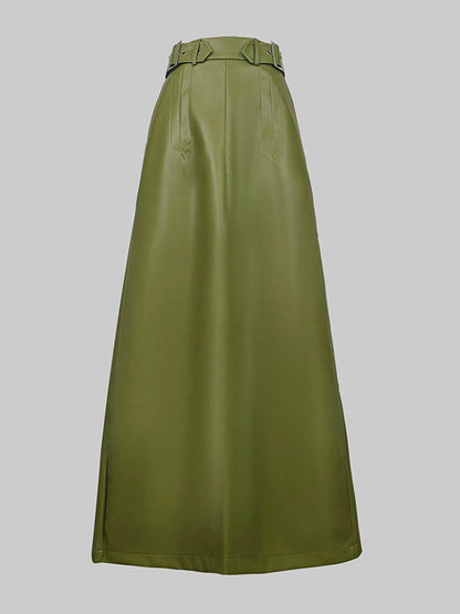 A-Line Loose Belted Solid Color Skirts Bottoms