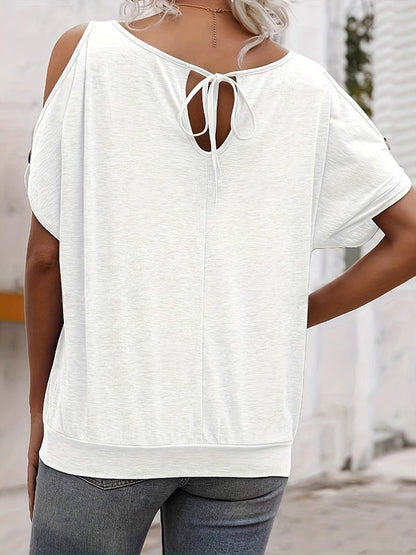 Loose Short Sleeves Split-Joint Cold Shoulder T-Shirts Tops