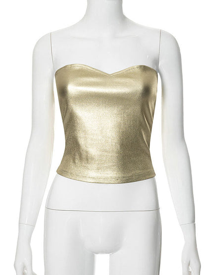Skinny Sleeveless Shiny Solid Color Tube Vest Top