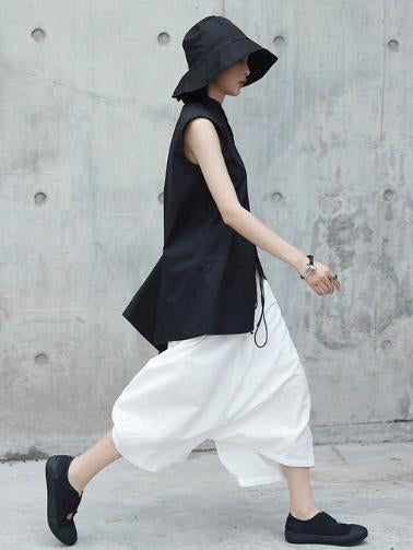 Loose White Linen Split-side Harem Pants