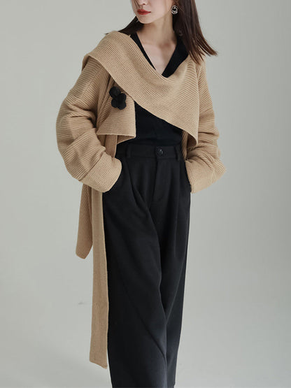 High-Low Long Sleeves Asymmetric Three-Dimensional Flower Round-Neck Cardigan Tops