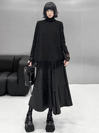 Hipster Long Sleeves See-Through Split-Joint High Neck T-Shirts Tops