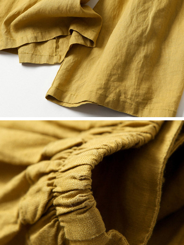 Pantalon ample en coton ramie de couleur unie, grande taille, jambes larges 