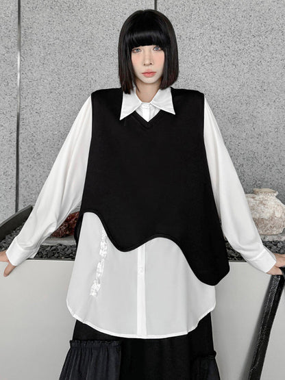 Hipster Long Sleeves Buttoned Falbala Ruffled Solid Color Split-Joint Lapel Blouses&Shirts Tops