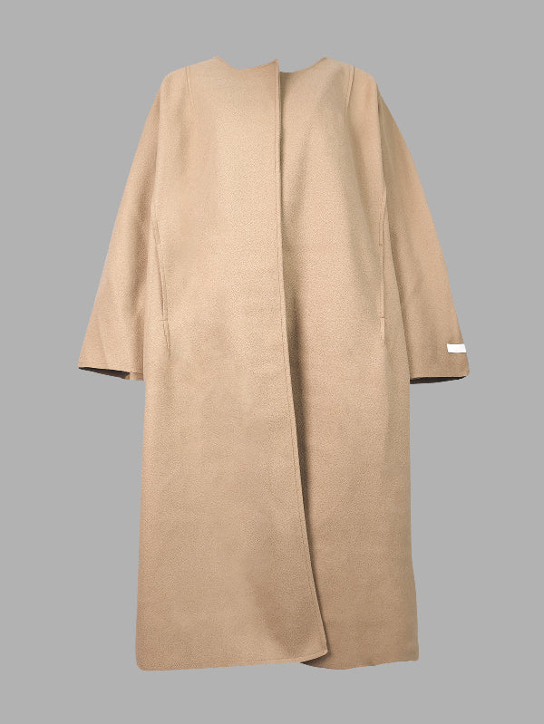Long Sleeves Loose Solid Color Collarless Woolen Coat