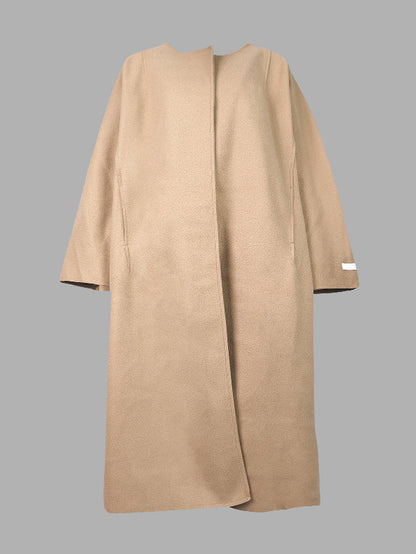 Long Sleeves Loose Solid Color Collarless Woolen Coat