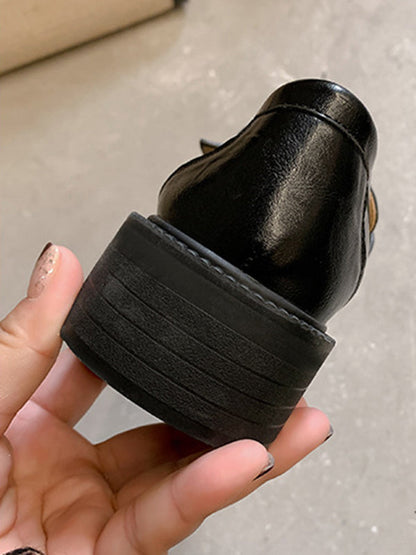 Belt Buckle Round-Toe Split-Joint Loafers