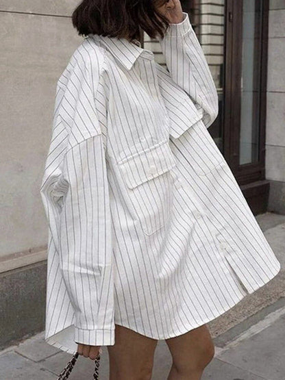 Long Sleeves Loose Buttoned Striped Lapel Blouses&Shirts Tops