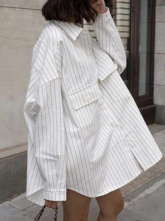 Long Sleeves Loose Buttoned Striped Lapel Blouses&Shirts Tops