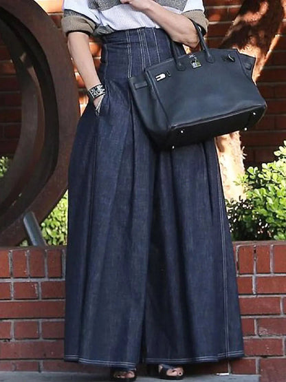 High Waisted Pleated Split-Joint Wide Leg Jean Pants