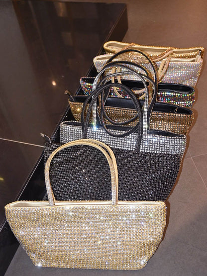 Zipper Solid Color Rhinestone Satchels Bags