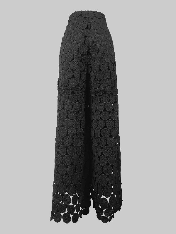 Solid Color Polka Dot Hollow Wide Leg High Waisted Trousers Pants