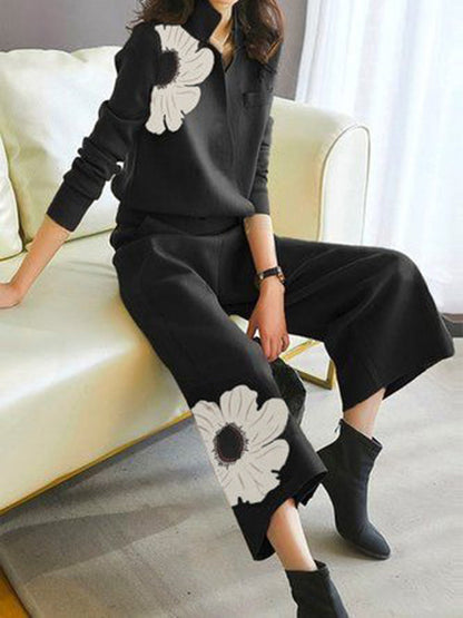 High Waisted Loose Asymmetric Floral Printed Pants Trousers