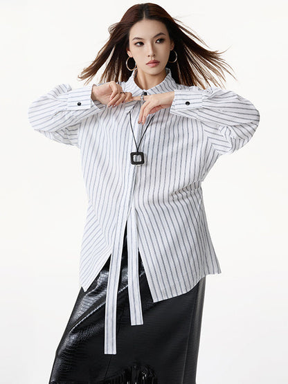 Long Sleeves Loose Striped Lapel Collar Blouses&Shirts Tops