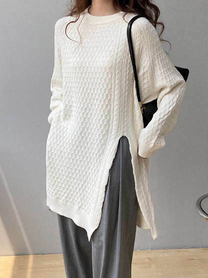 Original unregelmäßiges 5-Farben-Pullover-Oberteil mit seitlichen Schlitzen, Rundhalsausschnitt und langen Ärmeln 