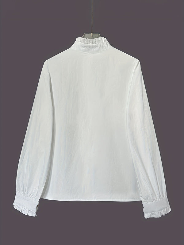 Long Sleeves Ruffled Split-Joint Round-Neck Blouses&Shirts Tops
