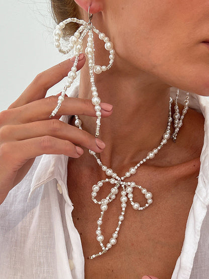 Bowknot Drop Earrings + Necklaces Accessories