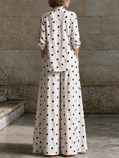 Polka-Dot Contrast Color Asymmetric Loose Long Sleeves Stand Collar Blouses&shirts Tops