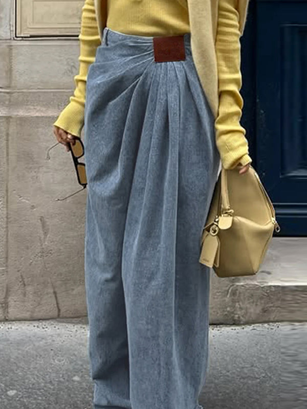 Loose Pleated Solid Color Jean Pants Bottoms Trousers