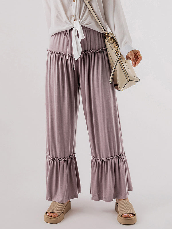 High Waisted Loose Pleated Solid Color Pants Trousers