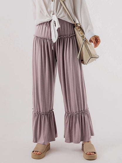 High Waisted Loose Pleated Solid Color Pants Trousers
