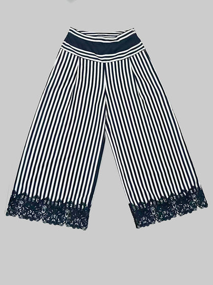 Loose Wide Leg Contrast Color Pockets Split-Joint Striped Pants Trousers