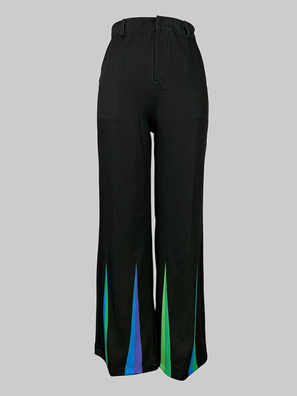 Loose Elasticity Pockets Printed Split-Joint Pants Trousers